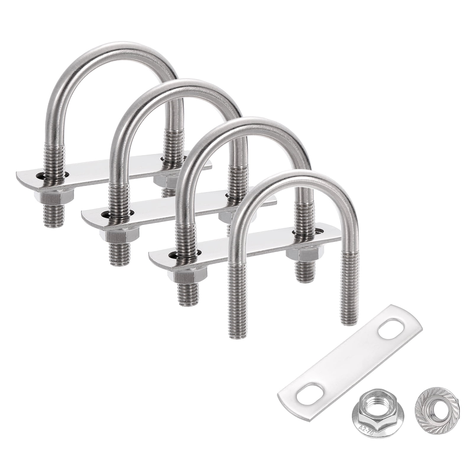 Uxcell 4 Set 1-1/2" Inner Wide Round U Bolts,  2-9/16" Length 304 Stainless Steel U-Bolts with Flange Hexagon Nuts, Frame Plates for Trailer, Automotive, (38mm W x 64.4mm L)