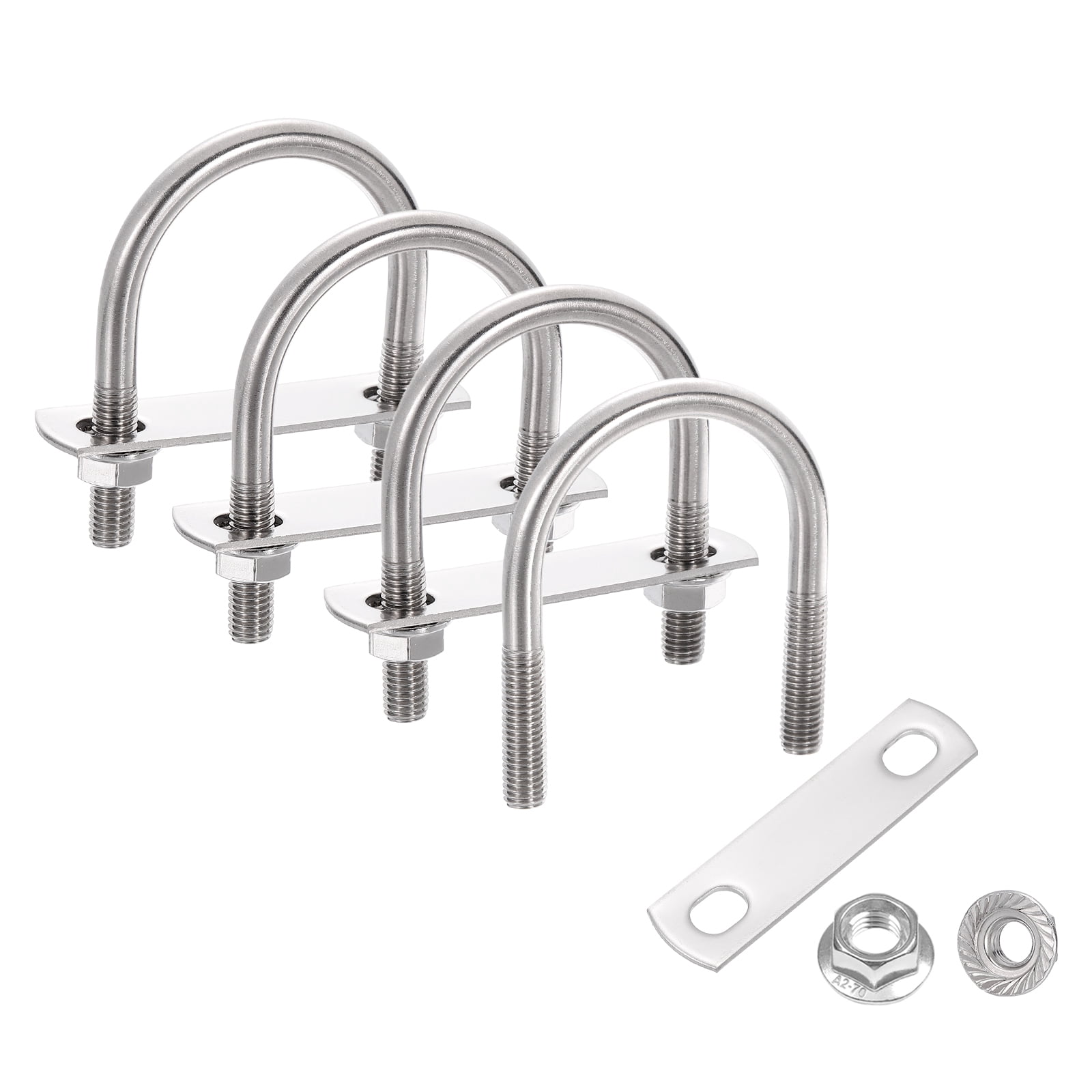 Uxcell 4-Set 1-3/4" Inner Width Square U-Bolts – 304 Stainless Steel, 2-15/16" Length, M6 X 1 Thread, With Flange Hex Nuts & Frame Plates For Trailers, Automotive, Construction