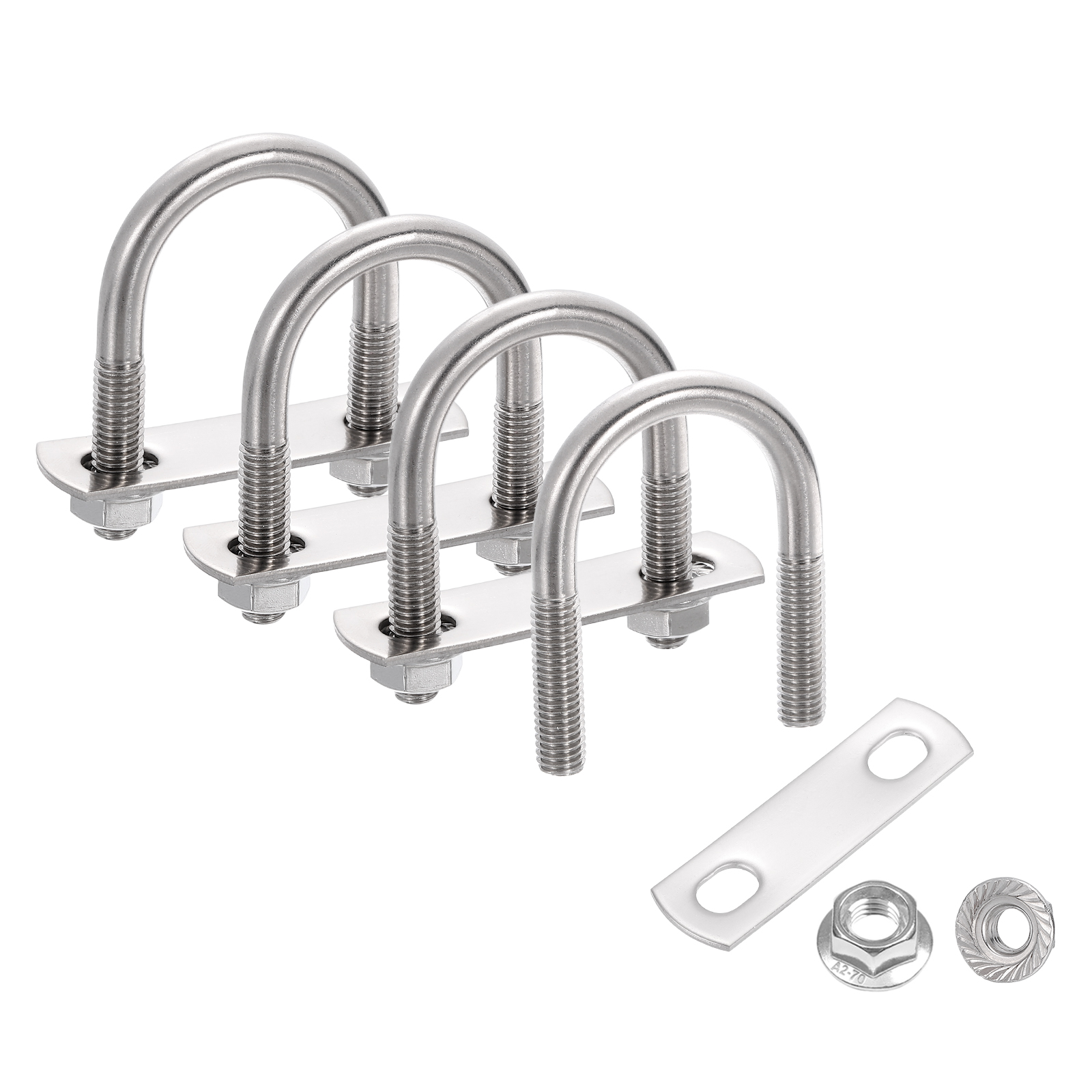 Uxcell 4 Set 1-5/16" Inner Wide Round U Bolts,  2-3/8" Length 304 Stainless Steel U-Bolts with Flange Hexagon Nuts, Frame Plates for Trailer, Automotive, (33mm W x 61mm L)