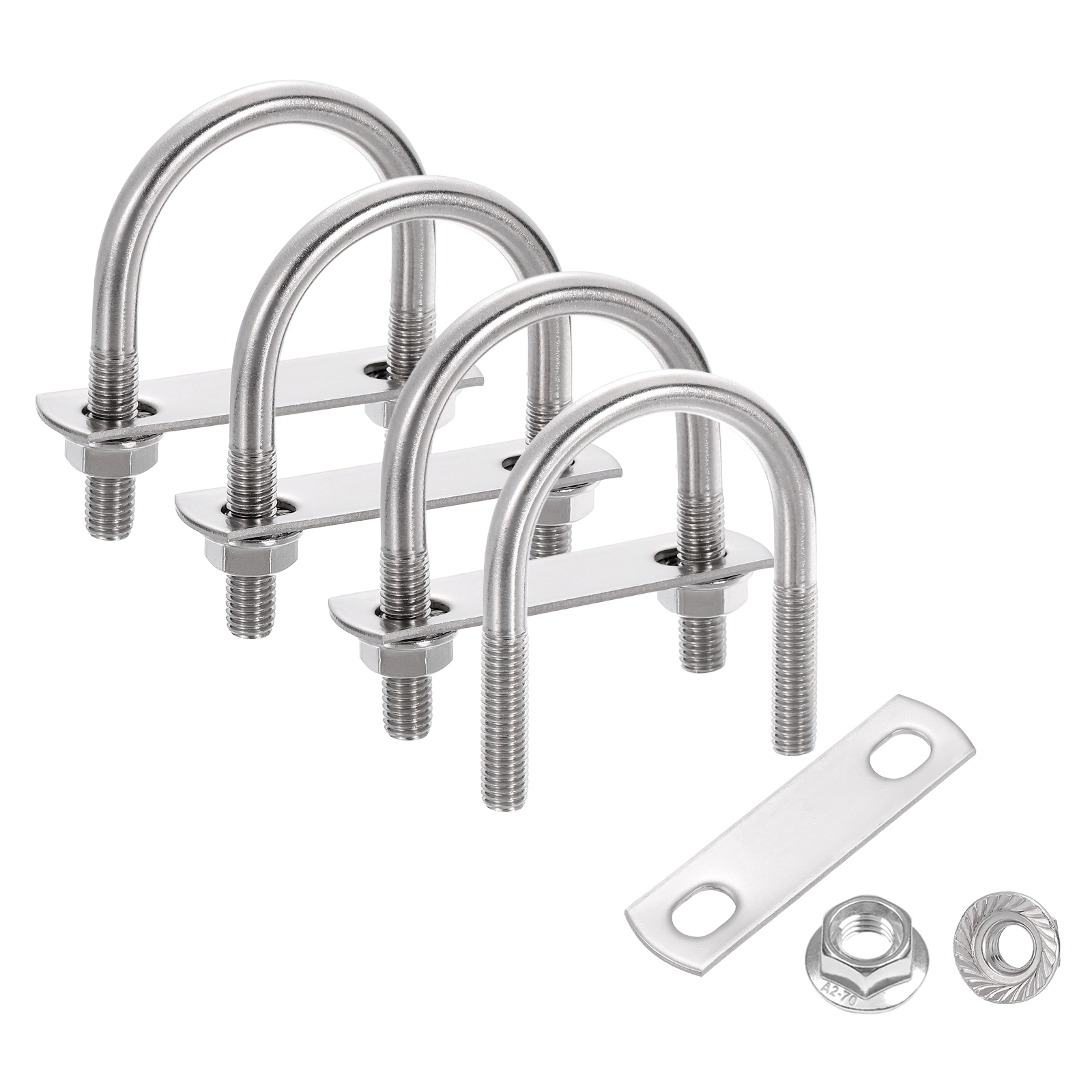 Uxcell 4 Set 1-5/8" Inner Wide Round U Bolts,  2-11/16" Length 304 Stainless Steel U-Bolts with Flange Hexagon Nuts, Frame Plates for Trailer, Automotive, (42mm W x 68.3mm L)