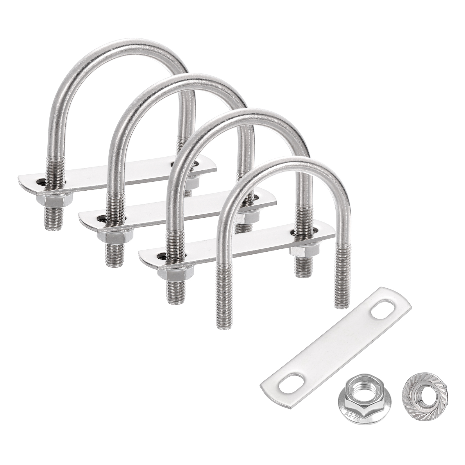 Uxcell 4 Set 1-7/8" Inner Wide Round U Bolts,  2-15/16" Length 304 Stainless Steel U-Bolts with Flange Hexagon Nuts, Frame Plates for Trailer, Automotive, (48mm W x 74.5mm L)