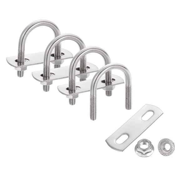 Uxcell 4 Set 1" Inner Wide Round U Bolts, 1-3/4" Length 304 Stainless Steel U-Bolts with Flange Hexagon Nuts, Frame Plates for Trailer, Automotive, (25mm W x 44mm L)