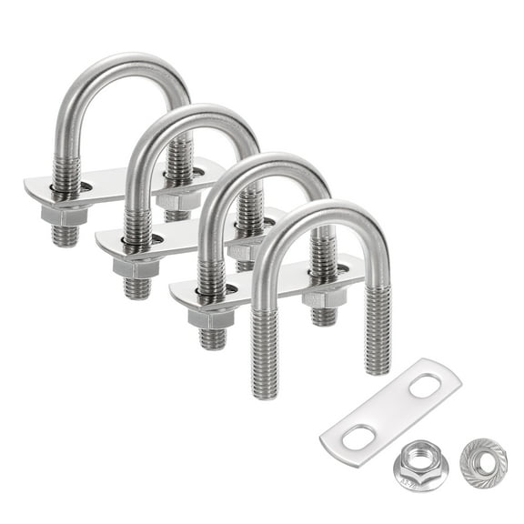 Uxcell 4 Set 1" Inner Wide Round U Bolts,  2" Length 304 Stainless Steel U-Bolts with Flange Hexagon Nuts, Frame Plates for Trailer, Automotive, (25mm W x 50.3mm L)
