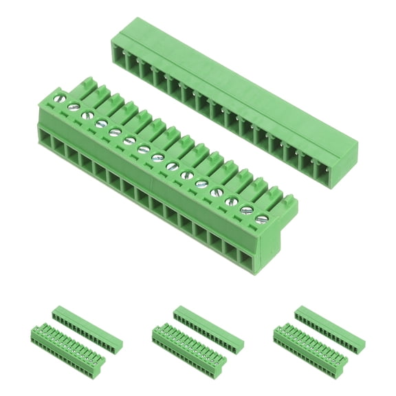 Uxcell 4 Set 15 Pin 3.81mm Pitch PCB Mount Screw Terminal Block Connector, Right Angle Pluggable Phoenix Plug for DIY Electronics Audio Power Modules 26-16AWG Cable