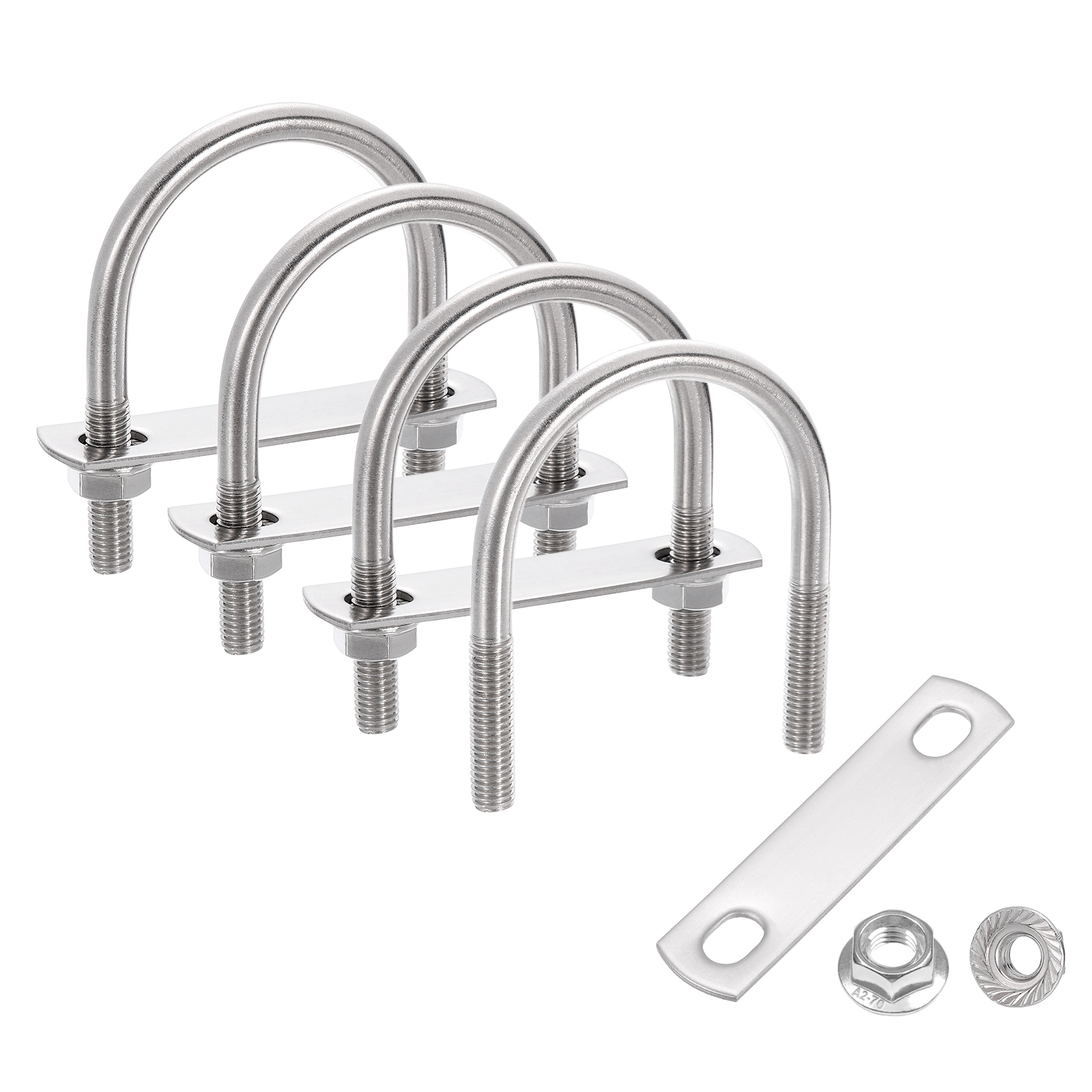 Uxcell 4 Set 2" Inner Wide Round U Bolts,  3-1/16" Length 304 Stainless Steel U-Bolts with Flange Hexagon Nuts, Frame Plates for Trailer, Automotive, (51mm W x 78.6mm L)