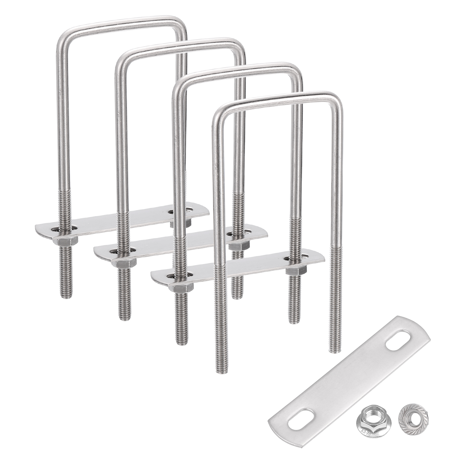 Uxcell 4 Set 2" Inner Wide Round U Bolts,  4-3/4" Length 304 Stainless Steel U-Bolts with Flange Hexagon Nuts, Frame Plates for Trailer, Automotive, (50mm W x 120mm L)