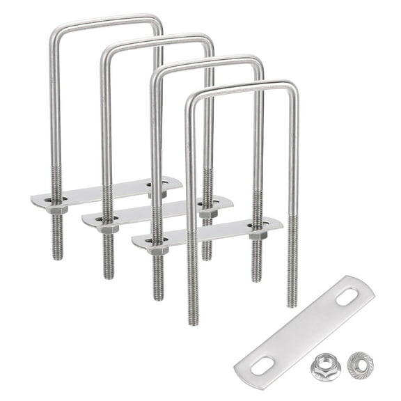 Uxcell 4 Set 2" Inner Wide Round U Bolts,  4-3/4" Length 304 Stainless Steel U-Bolts with Flange Hexagon Nuts, Frame Plates for Trailer, Automotive, (50mm W x 120mm L)