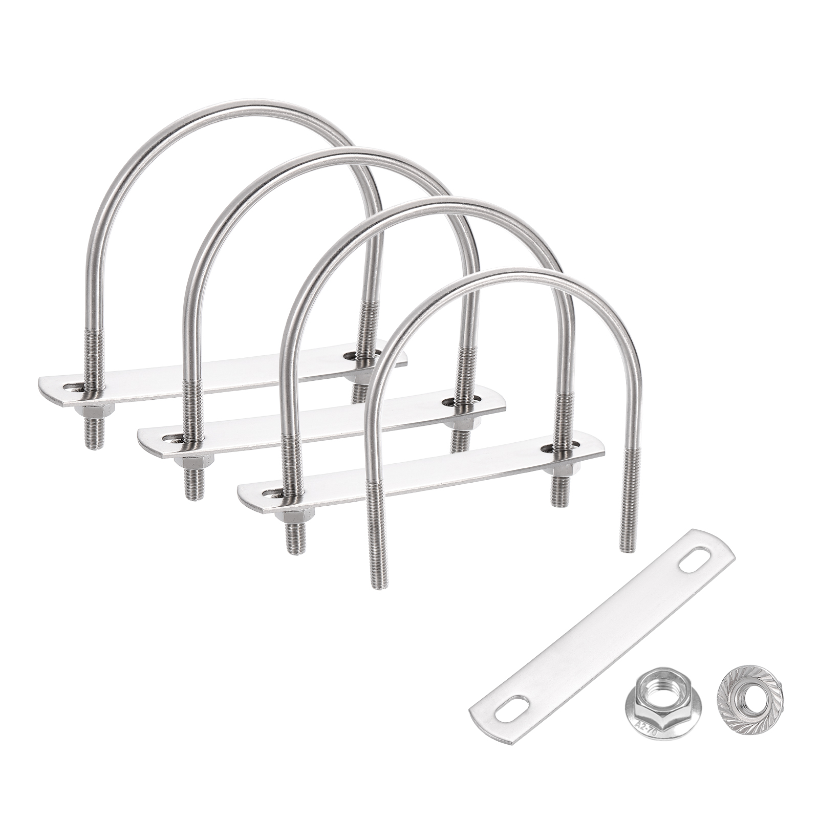Uxcell 4 Set 3" Inner Wide Round U Bolts,  3-9/16" Length 304 Stainless Steel U-Bolts with Flange Hexagon Nuts, Frame Plates for Trailer, Automotive, (76mm W x 91.2mm L)