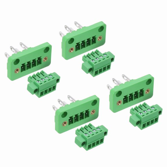 Uxcell 4 Set 4-Pin 3.81mm Pitch Pluggable Screw Terminal Block Connectors, PA66 300V 8A Through-Wall PCB Terminal Connectors 28-16AWG Cable