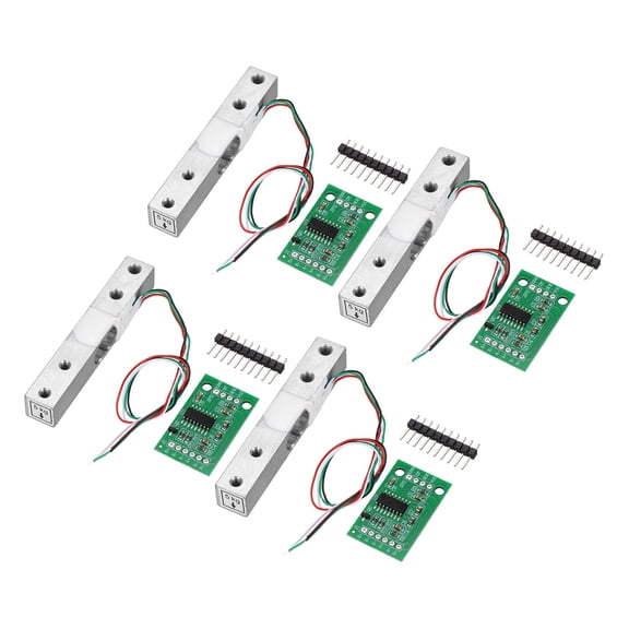 Uxcell 4 Set Digital Load Cell Weight Sensor 5KG + HX711 Module Weighing Sensor 24 Bit Precision A/D Dual-Channel 20x33mm for DIY Portable Electronic Kitchen Scale Kit