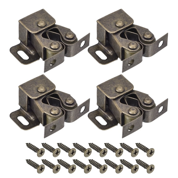 Uxcell 4 Set Double Roller Catch Cabinet Latch for Cupboard Closet Door, Bronze