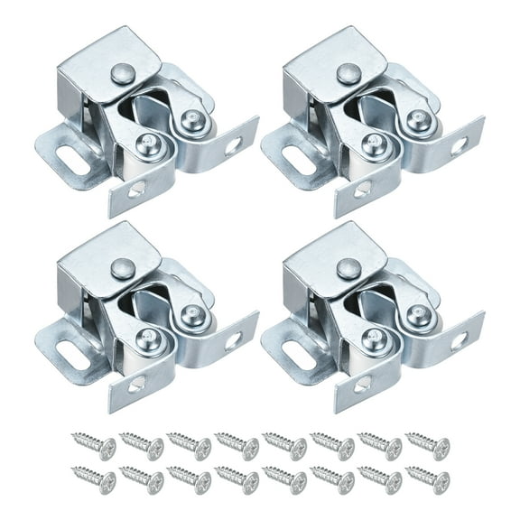 Uxcell 4 Set Double Roller Catch Cabinet Latch for Cupboard Closet Door, Silver Blue