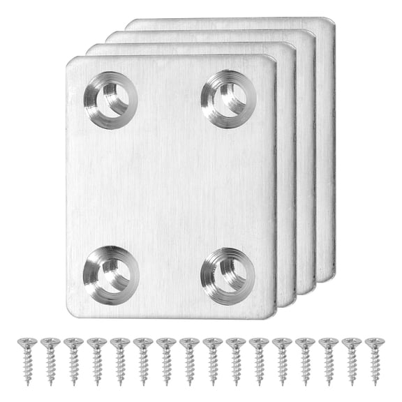 Uxcell 4 Set Flat Repair Plates, 1.5 x 1.77 Inch Stainless Steel Flat Straight Brace Bracket with Screws Silver