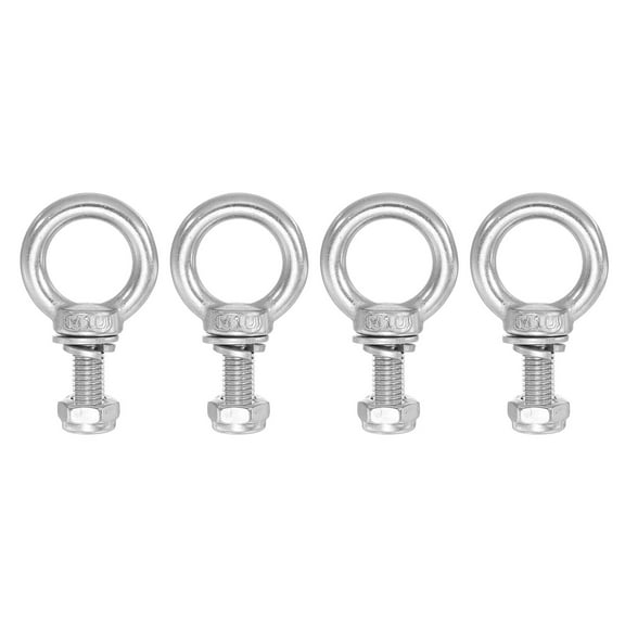 Uxcell 4 Set M10x25 Lifting Shoulder Eye Bolts, 304 Stainless Steel Male Thread with Screw Nut Flat Washer