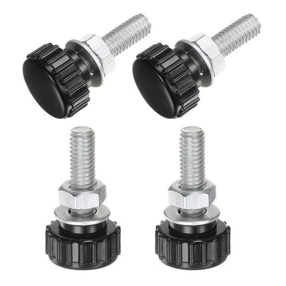 Uxcell 4 Set Male Thread Head Knurled Clamping Knobs Thumb Screws with Nuts Washers Black M6 x 20mmx 17mm ["Zinc Plated Carbon Steel"]