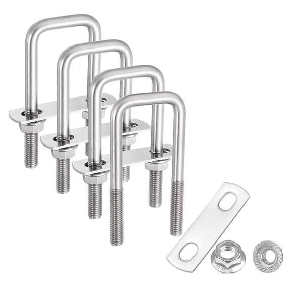 Uxcell 4 Set M8 1-3/16 Inch Inner Wide Square U Bolts, 3-9/16 Inch Length 304 Stainless Steel U-Bolts with Flange Hexagon Nuts, Frame Plates for Trailer, Automotive, (30mm W x 90mm L)