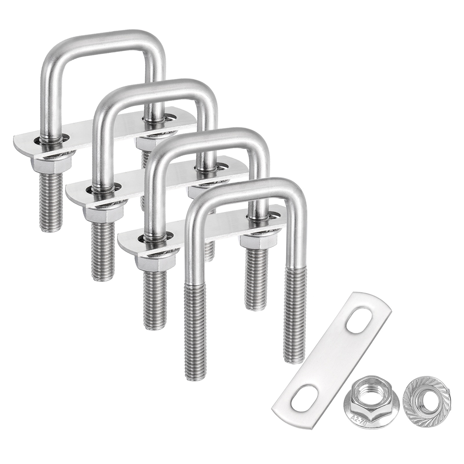 Uxcell 4 Set M8 1-3/16 Inch Inner Wide Square U Bolts, 3 Inch Length 304 Stainless Steel U-Bolts with Flange Hexagon Nuts, Frame Plates for Trailer, Automotive, (30mm W x 75mm L)