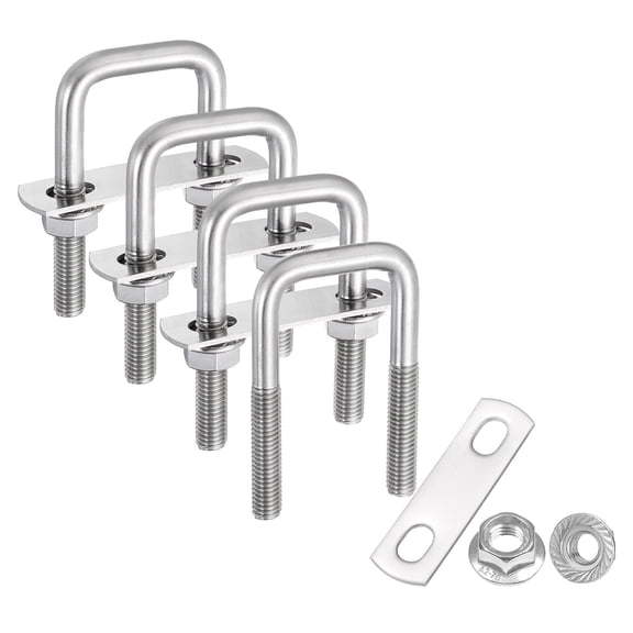 Uxcell 4 Set M8 1-3/16 Inch Inner Wide Square U Bolts, 3 Inch Length 304 Stainless Steel U-Bolts with Flange Hexagon Nuts, Frame Plates for Trailer, Automotive, (30mm W x 75mm L)