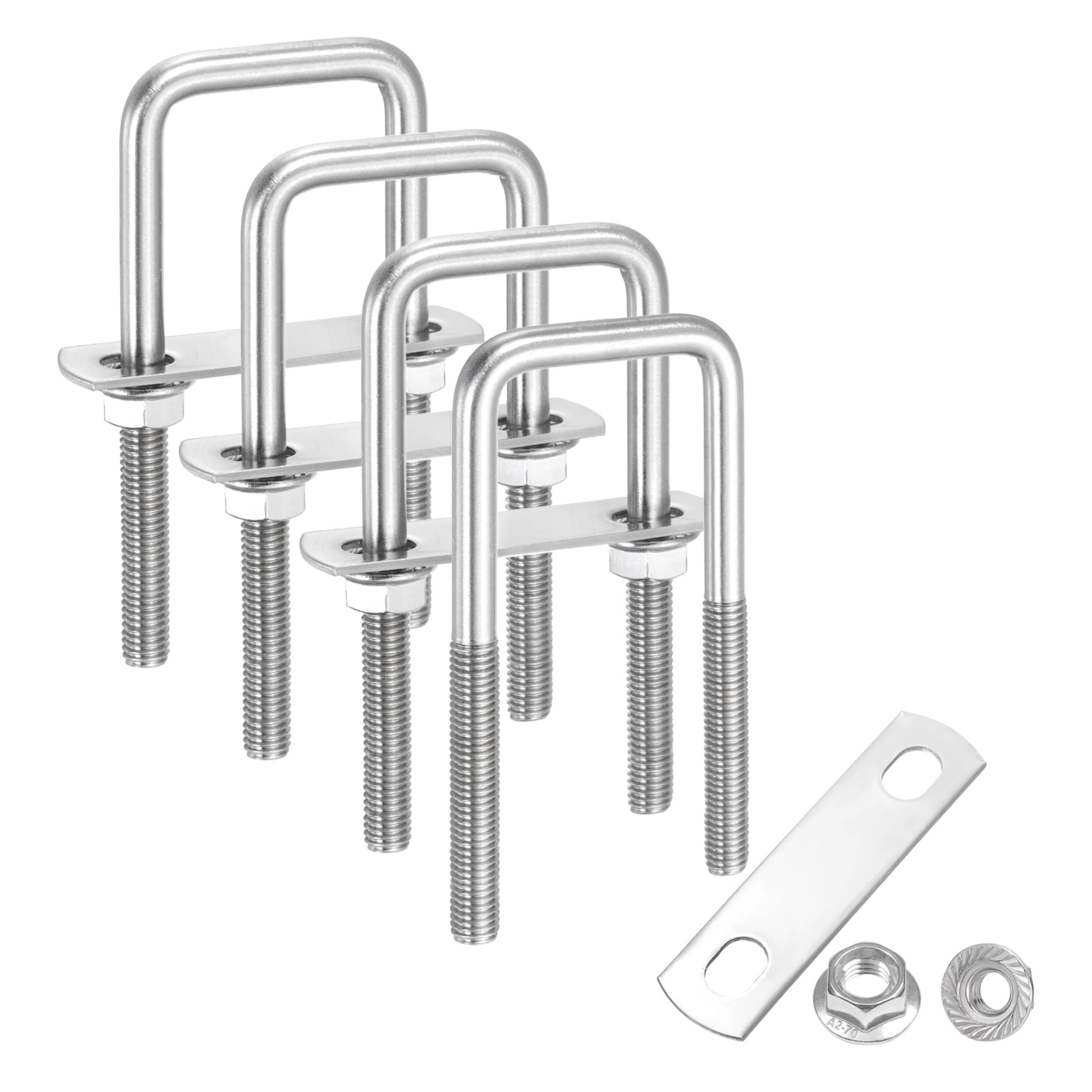 Uxcell 4 Set M8 1-9/16 Inch Inner Wide Square U Bolts, 4-5/16 Inch Length 304 Stainless Steel U-Bolts with Flange Hexagon Nuts, Frame Plates for Trailer, Automotive, (40mm W x 110mm L)