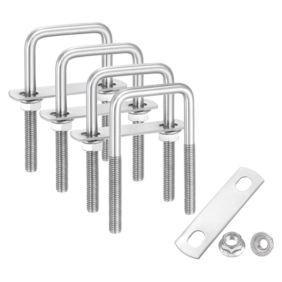 Uxcell 4 Set M8 1-9/16 Inch Inner Wide Square U Bolts, 4 Inch Length 304 Stainless Steel U-Bolts with Flange Hexagon Nuts, Frame Plates for Trailer, Automotive, (40mm W x 100mm L)