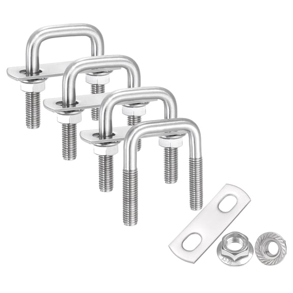 Uxcell 4 Set M8 1 Inch Inner Wide Square U Bolts, 2 Inch Length 304 Stainless Steel U-Bolts with Flange Hexagon Nuts, Frame Plates for Trailer, Automotive, (25mm W x 50mm L)