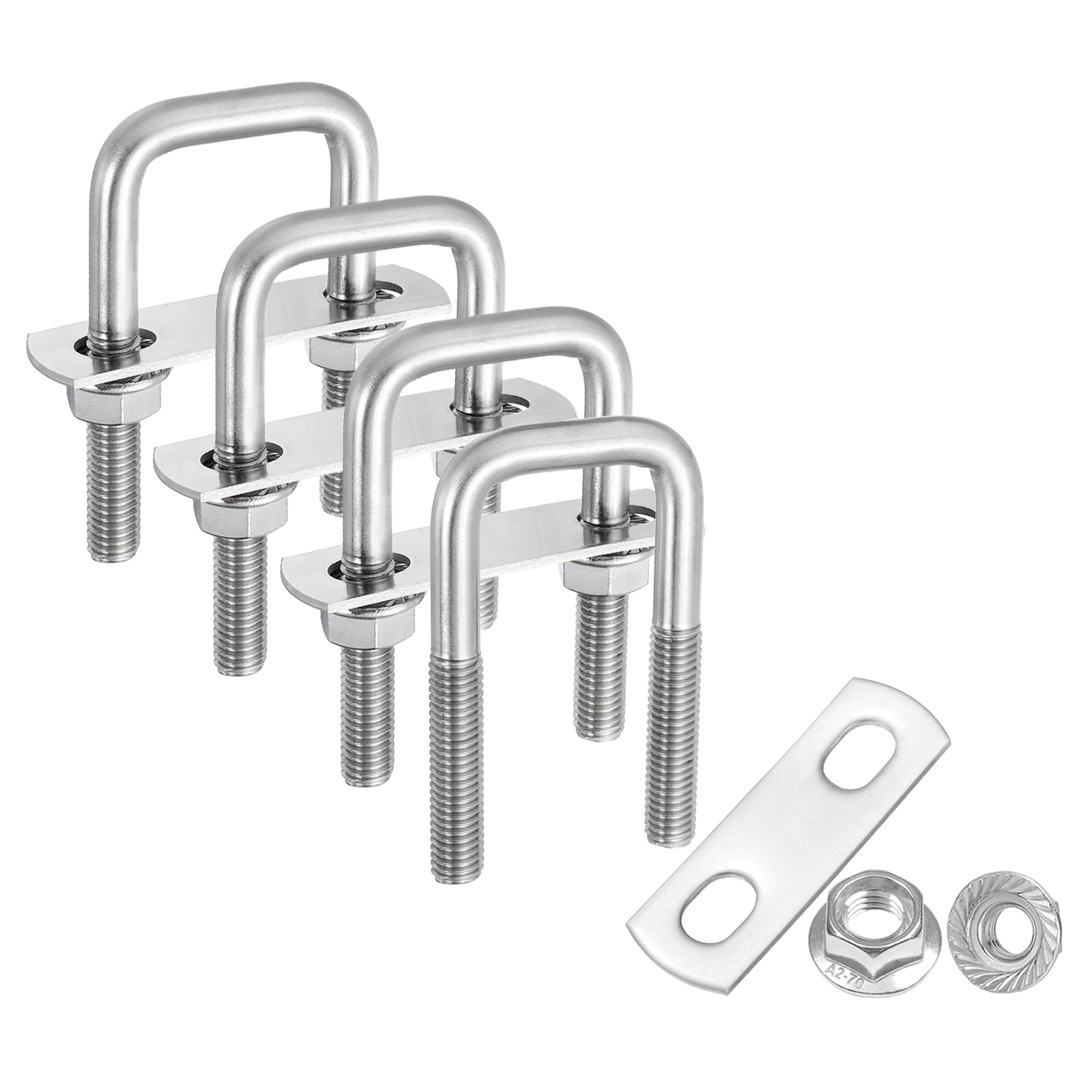 Uxcell 4 Set M8 1 Inch Inner Wide Square U Bolts, 3 Inch Length 304 Stainless Steel U-Bolts with Flange Hexagon Nuts, Frame Plates for Trailer, Automotive, (25mm W x 75mm L)