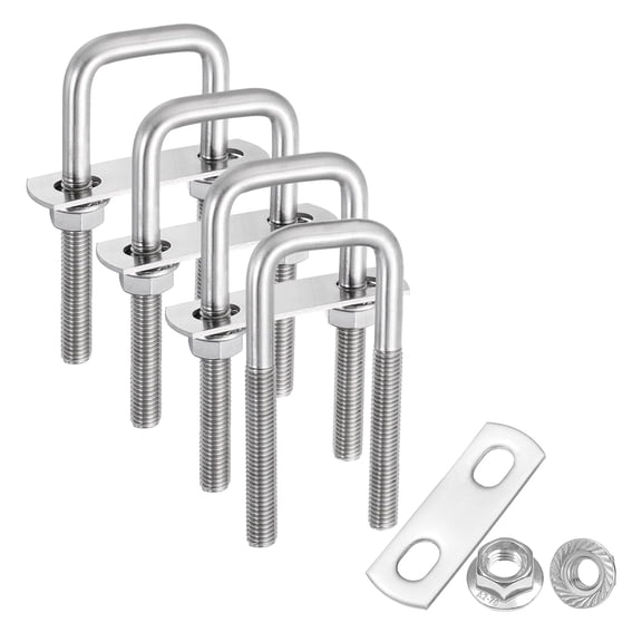 Uxcell 4 Set M8 1 Inch Inner Wide Square U Bolts, 4 Inch Length 304 Stainless Steel U-Bolts with Flange Hexagon Nuts, Frame Plates for Trailer, Automotive, (25mm W x 100mm L)