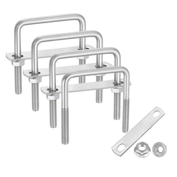 Uxcell 4 Set M8 2-3/4 Inch Inner Wide Square U Bolts, 2-3/4 Inch Length 304 Stainless Steel U-Bolts with Flange Hexagon Nuts, Frame Plates for Trailer, Automotive, (70mm W x 70mm L)