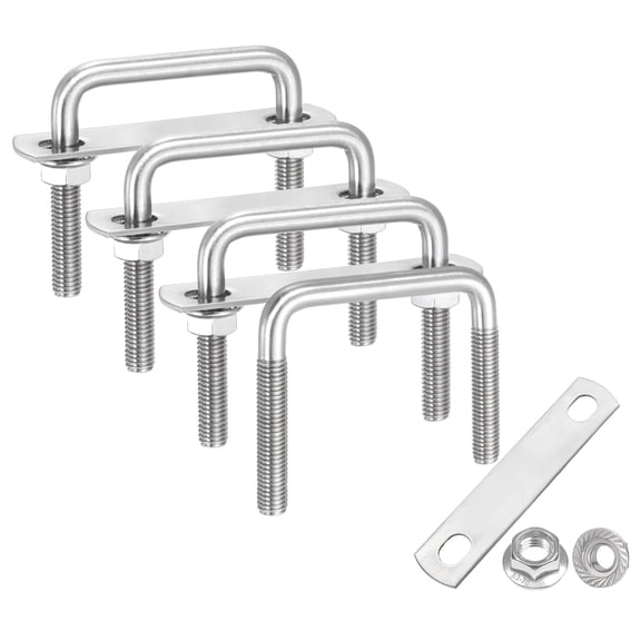 Uxcell 4 Set M8 2-3/8 Inch Inner Wide Square U Bolts, 2-3/8 Inch Length 304 Stainless Steel U-Bolts with Flange Hexagon Nuts, Frame Plates for Trailer, Automotive, (60mm W x 60mm L)