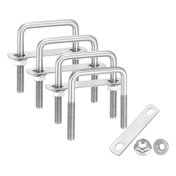 Uxcell 4 Set M8 2-3/8 Inch Inner Wide Square U Bolts, 3-1/8 Inch Length 304 Stainless Steel U-Bolts with Flange Hexagon Nuts, Frame Plates for Trailer, Automotive, (60mm W x 80mm L)