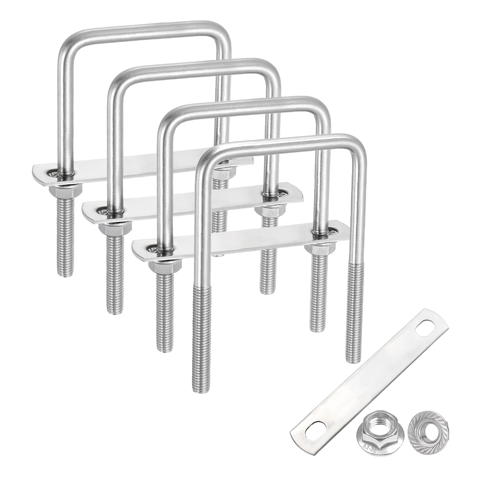 Uxcell 4 Set M8 2-3/8 Inch Inner Wide Square U Bolts, 4-3/4 Inch Length 304 Stainless Steel U-Bolts with Flange Hexagon Nuts, Frame Plates for Trailer, Automotive, (60mm W x 120mm L)