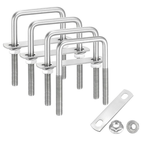 Uxcell 4 Set M8 2 Inch Inner Wide Square U Bolts, 4 Inch Length 304 Stainless Steel U-Bolts with Flange Hexagon Nuts, Frame Plates for Trailer, Automotive, (50mm W x 100mm L)