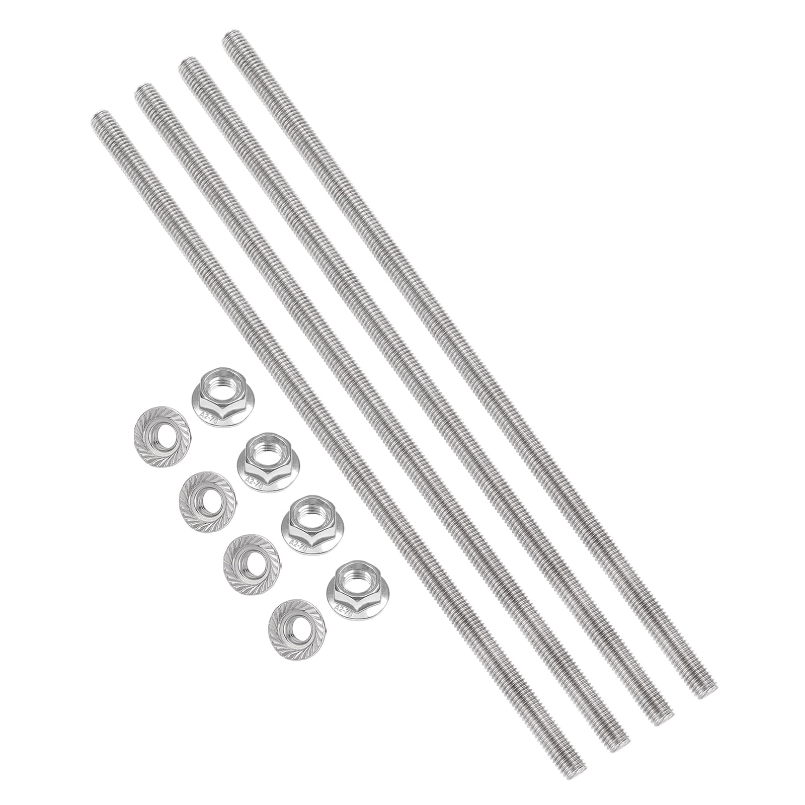 Uxcell 4 Set M8 x 1.25mm Fully Threaded Rods 10 Inch, 304 Stainless Steel All Threaded Rod Metric Right Hand Threads with 8Pcs Flange Hexagon Nut for Clamps Hangers U-Bolt