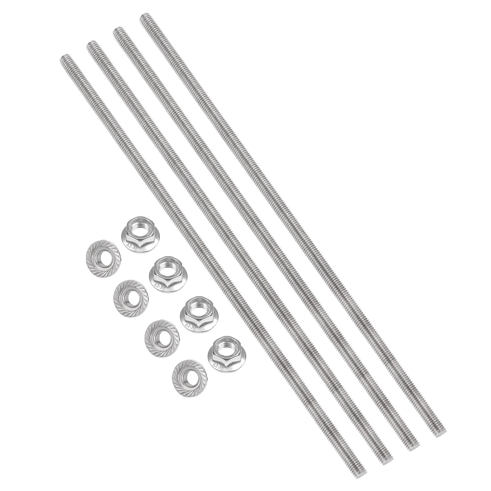 Uxcell 4 Set M8 x 1.25mm Fully Threaded Rods 12 Inch, 304 Stainless Steel All Threaded Rod Metric Right Hand Threads with 8Pcs Flange Hexagon Nut for Clamps Hangers U-Bolt