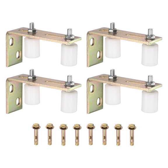 Uxcell 4 Set Slide Gate Guide Roller, 1.57" L-Rear Post Bracket Nylon Rollers Gate, Adjustable Sliding Hardware Roller Kit for Sliding Grates Barn Rolling Door 1.26" Dia, White