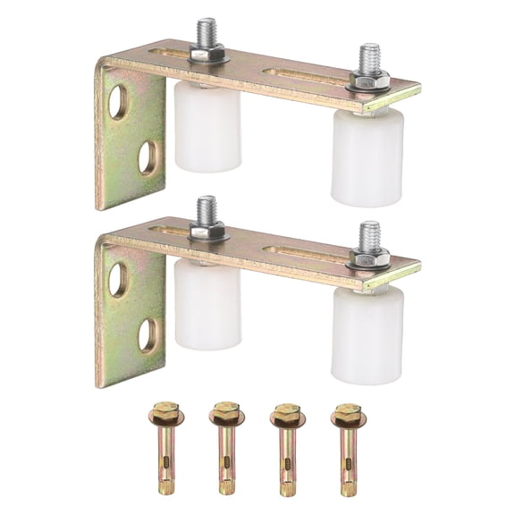 Uxcell 4 Set Slide Gate Guide Roller, 1.57" L-Rear Post Bracket Nylon Rollers Gate, Adjustable Sliding Hardware Roller Kit for Sliding Grates Barn Rolling Door 1.26" Dia, White