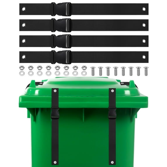 Uxcell 4-Set Trash Can Locks for Animals, 17 Inch Buckle Type Raccoons Bear Proof Garbage Strap Lid Garbage Can Lock [Black]