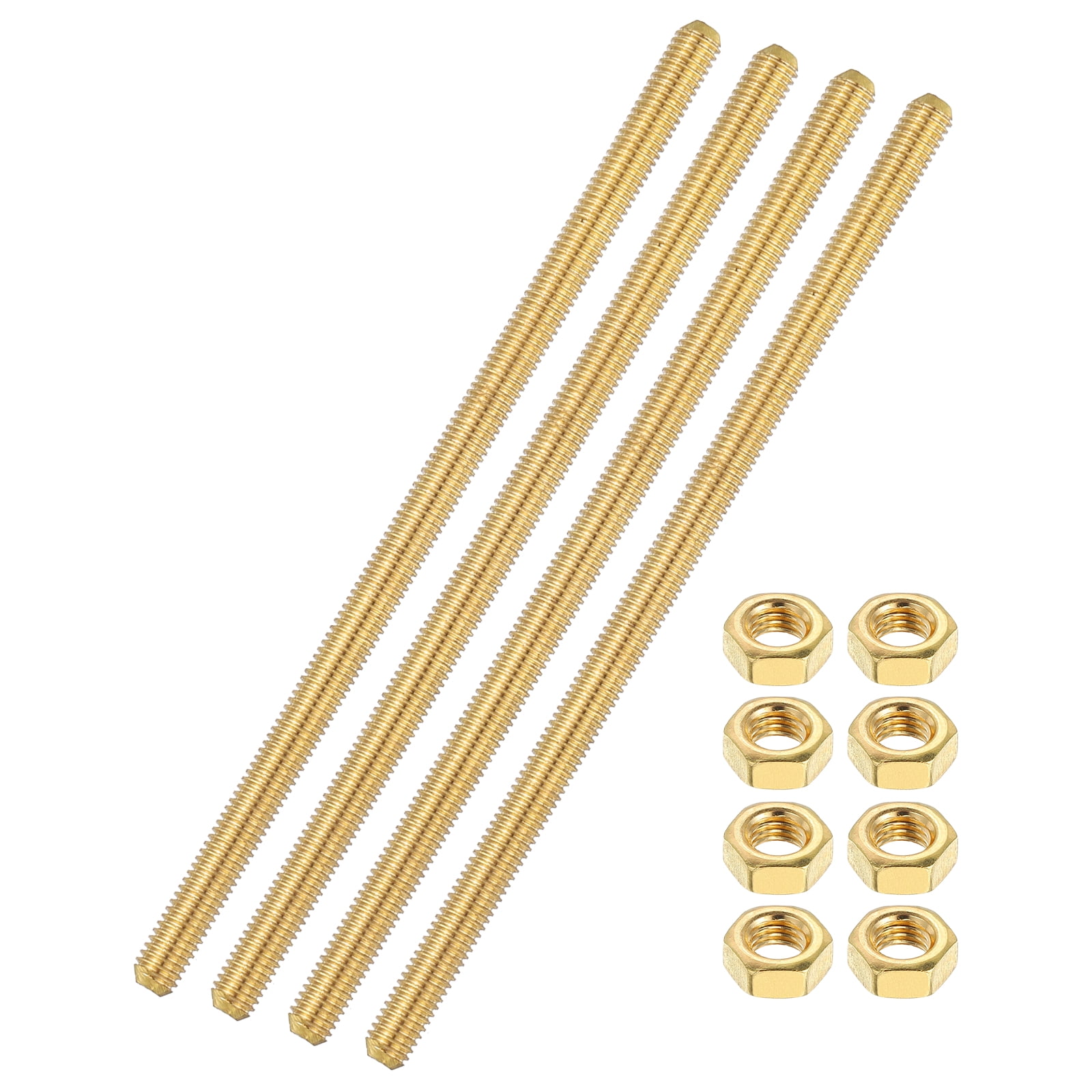 Uxcell 4 Sets Brass Fully Threaded Rod, M4x0.7mm Pitch Right Hand ...