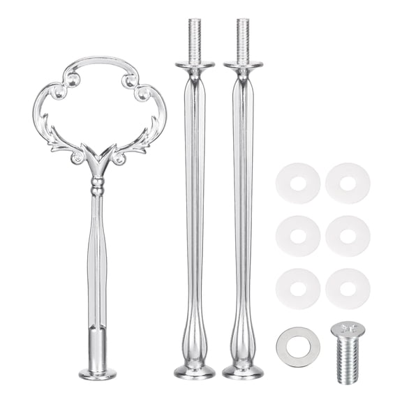 Uxcell 4 Sets Cake Tray Stand Handle Plate Hardware Fitting, 3-Tiers Flower Silver