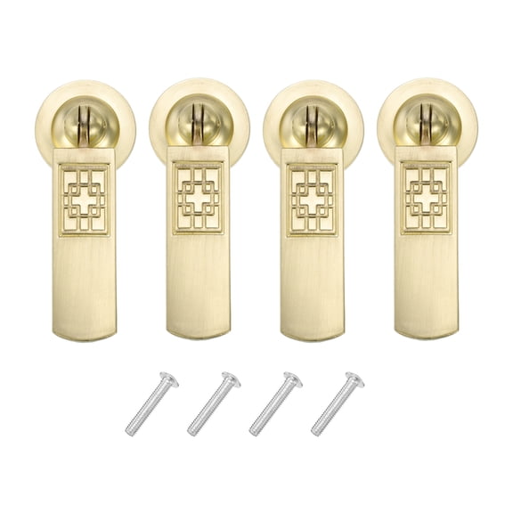 Uxcell 4 Sets Chinese Hollow Drawer Pulls Single Hole 66.4mm/2.6" for Dresser Drawer, Gold Tone