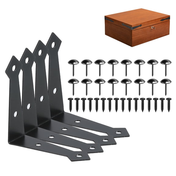 Uxcell 4 Sets Decorative Corner Brackets 2.9"x2.9"x0.8", Flat L-shaped Brackets Metal Corner Protector for Sliding Barn Door Shutters Garage Decorative, (Black, l Shape)