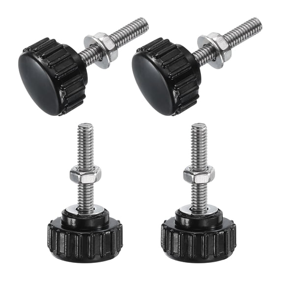 Uxcell 4 Set Male Thread Head Knurled Clamping Knobs Thumb Screws with Nuts Washers Black M4 x 20mm x 18mm ["304 Stainless Steel"]