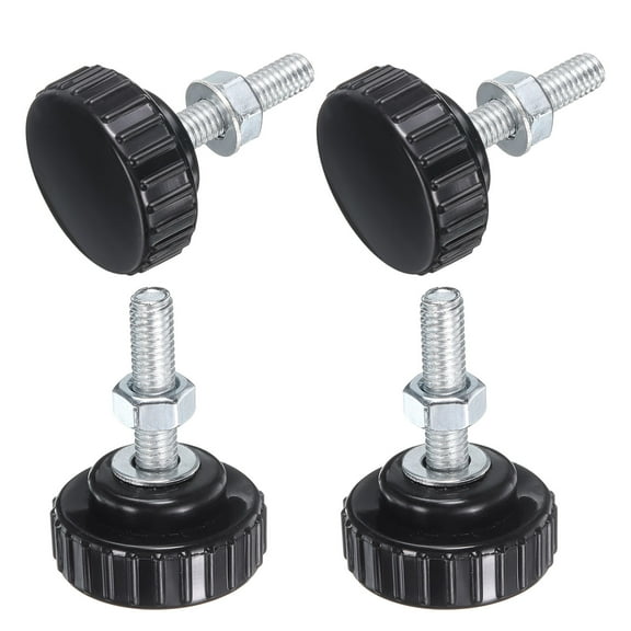 Uxcell 4 Set Male Thread Head Knurled Clamping Knobs Thumb Screws with Nuts Washers Black M6 x 25mm x 30mm ["Zinc Plated Carbon Steel"]