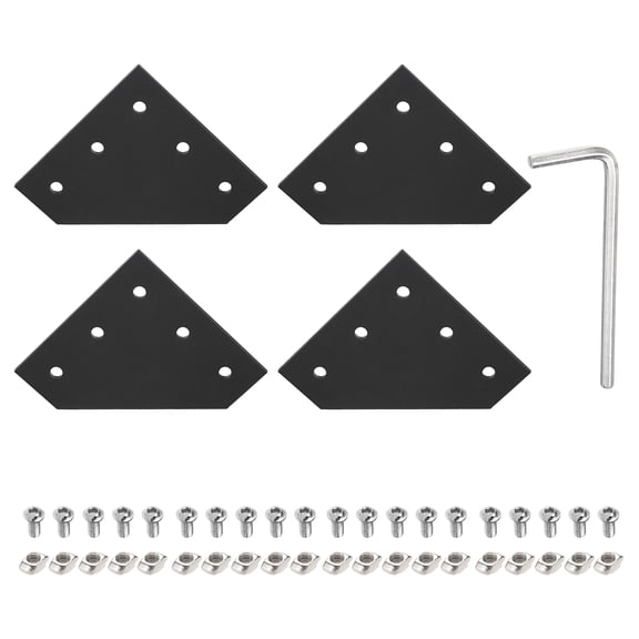 Uxcell 4 Sets L Shape Corner Bracket Connectors, 5 Holes 3030 Aluminum Extrusion Joint Plate with 20pcs M6 t Nuts, 20Pcs M6x12 Hex Socket Cap Screw and 1Pcs M5 Wrench, Black