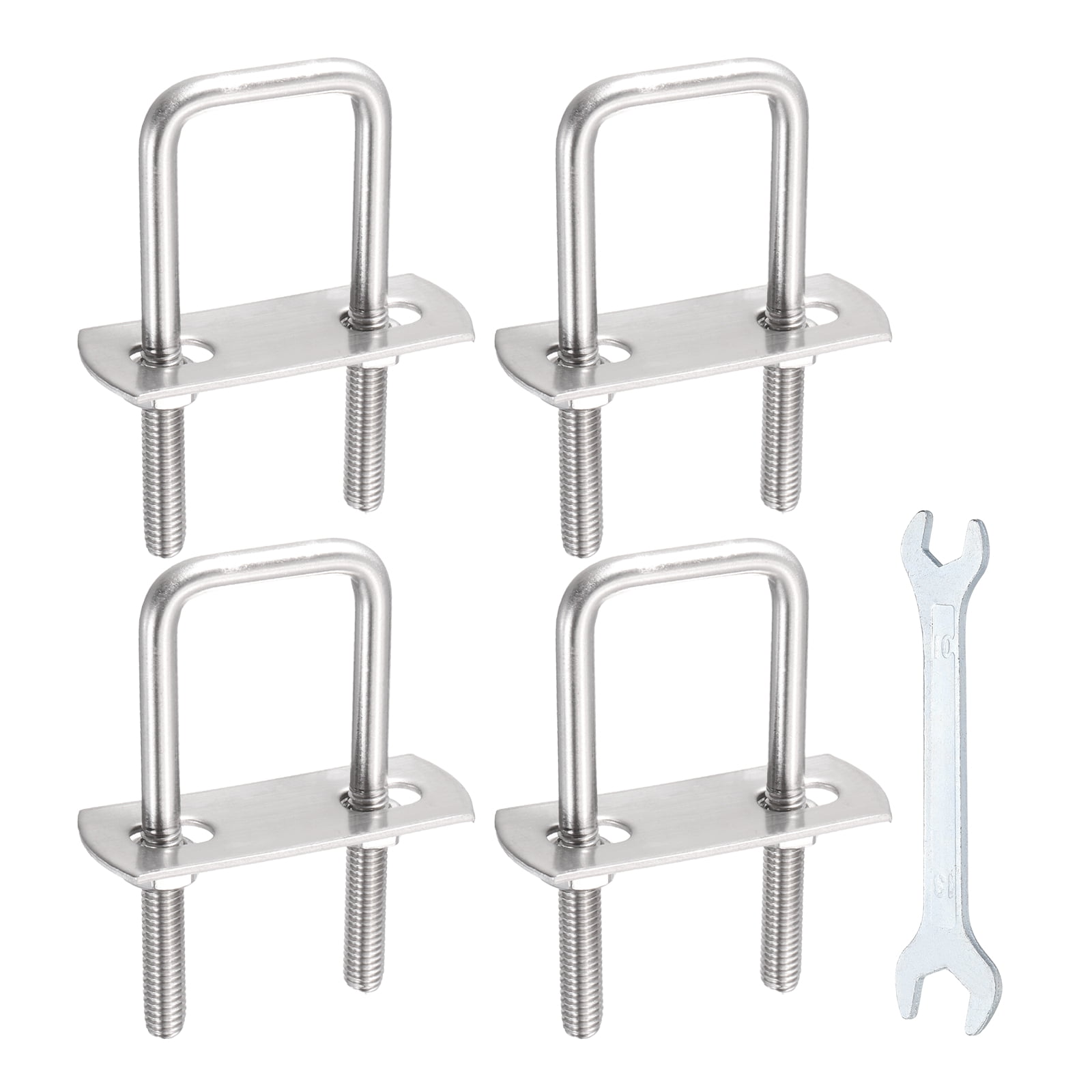 Uxcell 4 Sets M8 Square U-Bolts, 1.02" Inner Width 2.95" Length 304 Stainless Steel U Clamp Bolts with Nuts, Plates and Wrench