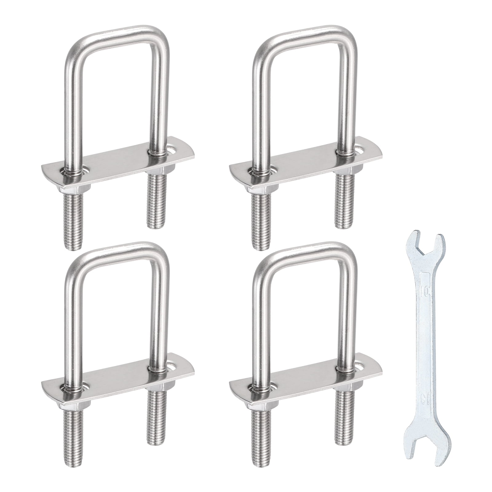Uxcell 4 Sets M8 Square U-Bolts, 1.22" Inner Width 2.36" Length 304 Stainless Steel U Clamp Bolts with Nuts, Plates and Wrench