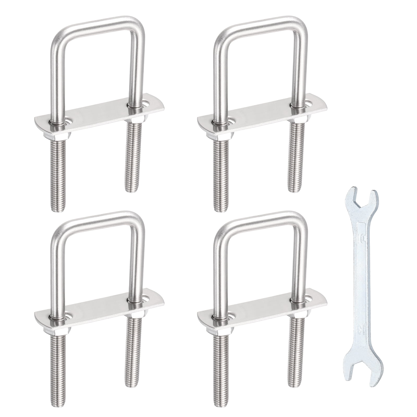 Uxcell 4 Sets M8 Square U-Bolts, 1.42" Inner Width 3.94" Length 304 Stainless Steel U Clamp Bolts with Nuts, Plates and Wrench