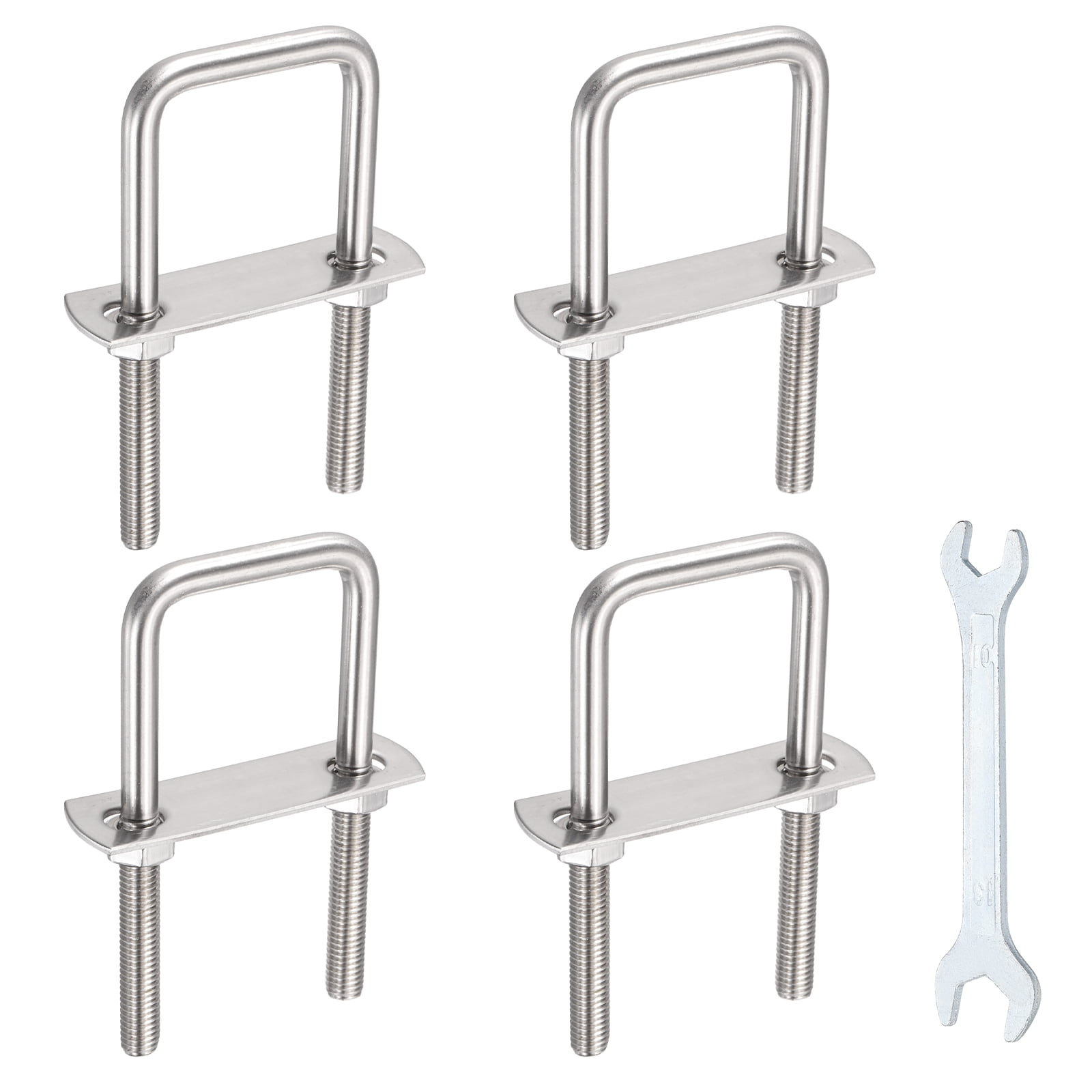 Uxcell 4 Sets M8 Square U-Bolts, 1.57" Inner Width 2.56" Length 304 Stainless Steel U Clamp Bolts with Nuts, Plates and Wrench