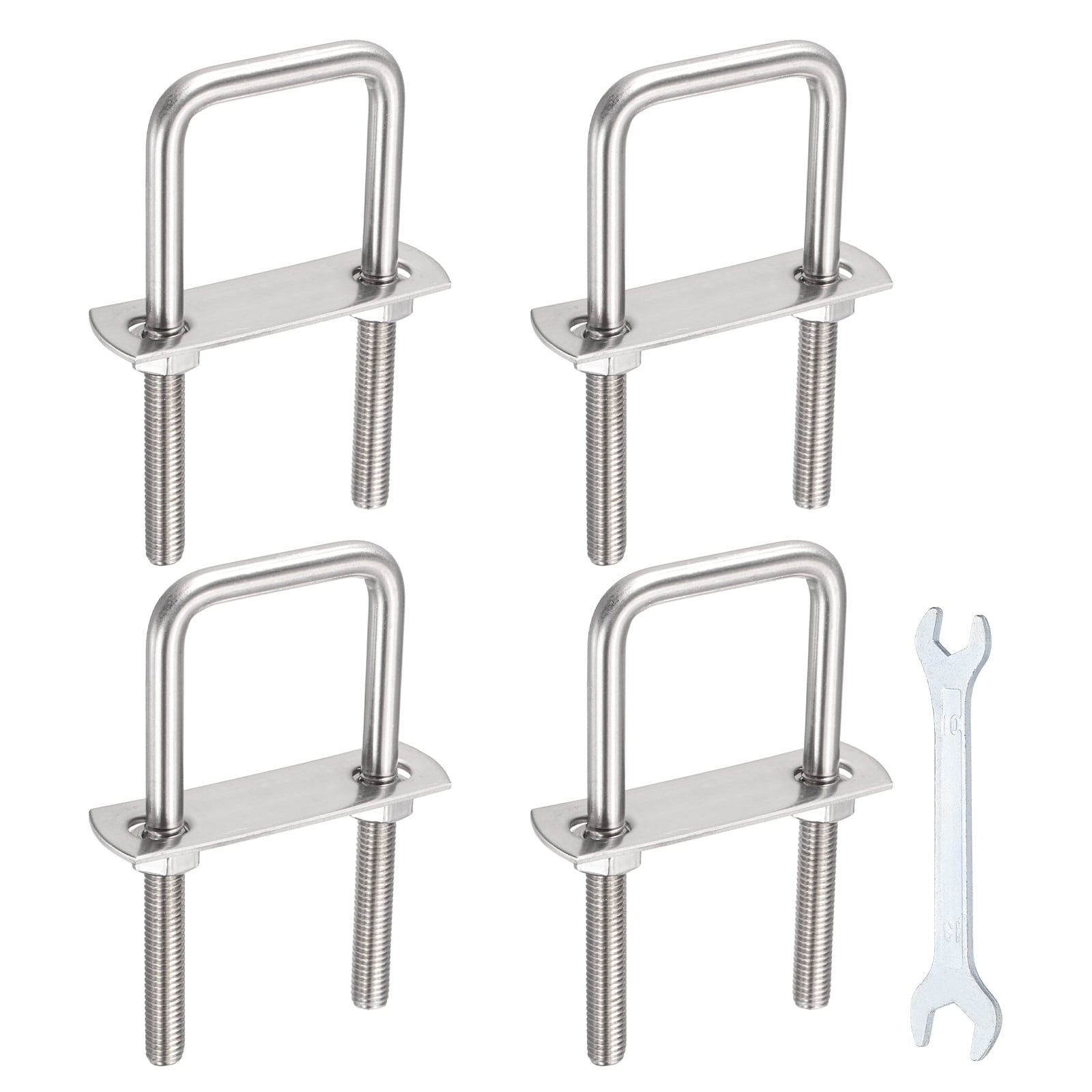 Uxcell 4 Sets M8 Square U-Bolts, 1.57" Inner Width 3.94" Length 304 Stainless Steel U Clamp Bolts with Nuts, Plates and Wrench