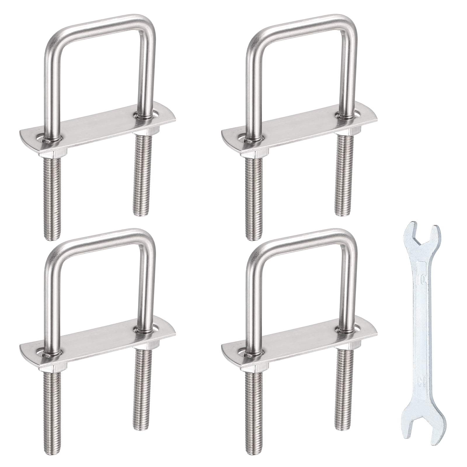 Uxcell 4 Sets M8 Square U-Bolts, 1.61" Inner Width 3.15" Length 304 Stainless Steel U Clamp Bolts with Nuts, Plates and Wrench